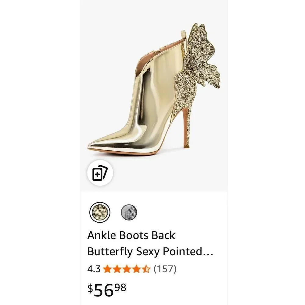 Findvell Ankle Boots Back Butterfly Sexy Pointed Toe Stiletto Booties